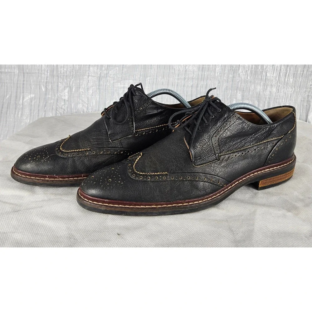 Cole Haan Grand.OS Men's 9.5 Black Pebbled Leather Wingtip Oxford Dress Shoes